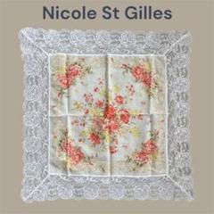 未使用品【Nicole St Gilles】白　赤系　黄　花柄　レースハンカチ