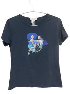 極美品 CELINE セリーヌ トリオンフ刺繍 サマーニット 半袖Tシャツ 紺 極美品 CELINE セリーヌ トリオンフ刺繍 サマーニット 半袖T