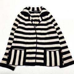 【美品/L】フェラガモ　ボーダー　ニットジャケット　ロングカーディガン　イタリア 美品/L】フェラガモ ボーダー ニットジャケット ロング