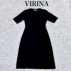 美品 お受験 フォーマルワンピース VIRINA 半袖 XS 紺黒 ニット生地