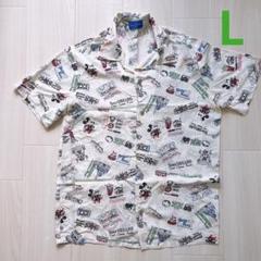 【美品】東京ディズニーリゾート　アロハシャツ　L 手書き　フード　アトラクション