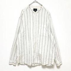 H&M◆リネンブレンド長袖シャツ/ノーカラー コットン ストライプ柄 きれいめ