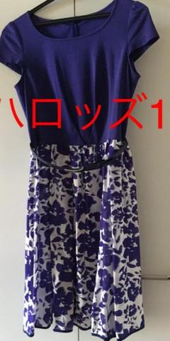 V022/ Harrods ひざ丈ワンピース ドレス ツイード 前開き 半袖 1