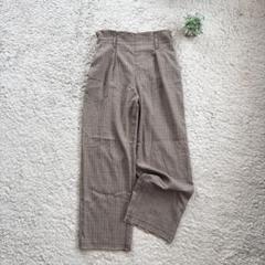 【GU】ベルトタックテーパードパンツ 後ゴム L チェック柄 おしゃれ