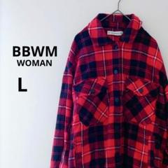 海外古着 BBWM レディース チェックシャツ 長袖 赤 黒 ポケット ボタン