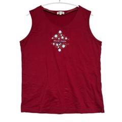 マリクレールフォーラム トップス ノースリーブ Tシャツ レッド 花柄 刺繍