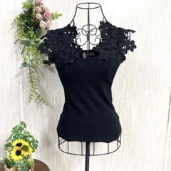 FRENCHPAVE黒 花柄レース ノースリーブトップス M 　大人可愛い