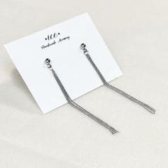 639◆シルバー　チェーン　 大ぶり　ロング　ハンドメイド　ピアス　イヤリング