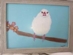 文鳥のラブレター　油絵　原画　ミニ絵画　オリジナル 文鳥のラブレター 油絵 原画 ミニ絵画 オリジナル