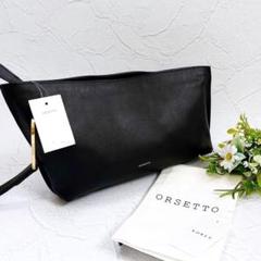 美品　21AW ORSETTO レザーハンドストラップバッグ 黒 ゴールド 新品21AW ORSETTO レザーハンドストラップバッグ 黒 ゴールド