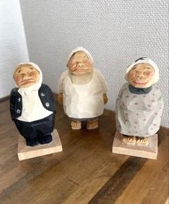 信州　こっぱ人形　3体セット　昭和時代　農民美術　木彫人形　松澤工房