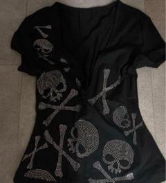 ❤︎00s グランジ パンク Gothic スカル ドクロ翼プリントラグランロンT atb-51.jpg