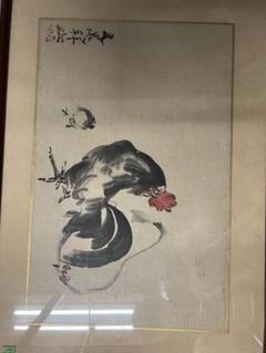 谷文晁　水墨画 鶏 額装済み 谷文晁 水墨画 鶏 額装済み - メルカリ