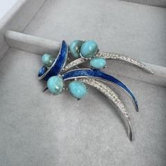 【美品】carven ブローチ　シルバー　ストーン　ブルー