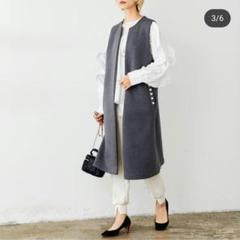 フラーネ ポケットパール付きロングベスト ジレ グレー - メルカリ