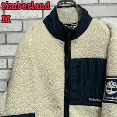 Timberland☆フリースジャケット 刺繍ロゴ アイボリー/ネイビー M