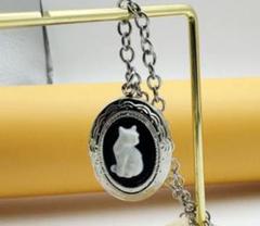 <値下げ> 新品未使用　猫　キャット　ストーンカメオ　ネックレス l60-5256.jpg