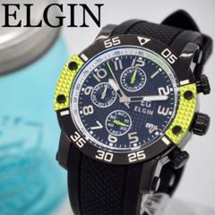 256 ELGIN メンズ 時計 クロノグラフ デイト ブラック イエロー