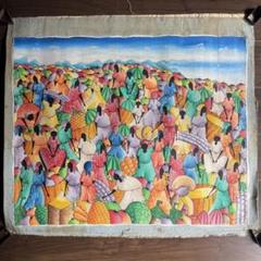 【メーカー直売】 ハイチアート】絵画 マーケット サイン有り ハイチアン 絵画