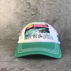 yb391古着　キャップ　ホワイト　グリーン　90s Y2K