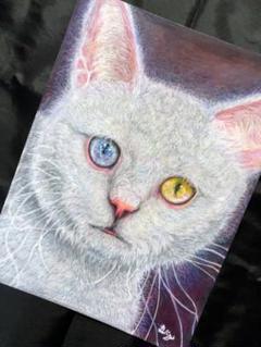 【アクリル画】幸せを運ぶ猫【絵画】白猫、オッドアイ 猫の絵 アクリル画no.52 白猫 幸せを呼ぶオッドアイ - メルカリ