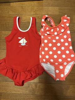 女の子水着 90-95㎝ 2枚セット セーラー＆ドット 可愛いワンピース