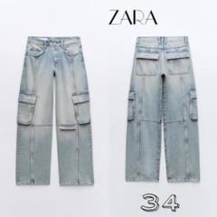 zara カーゴパンツ ミッドライズ ライトブルー　サイズ34 カーゴ デニムパンツ - ライトブルー | ZARA Japan / 日本