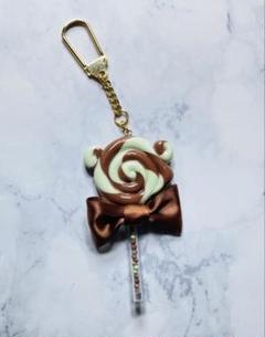 ハンドメイド クマ耳 ペロキャンキーホルダー ミント