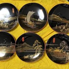 【美品】輪島塗 東海道五十三次蒔絵 銘々皿 5客 大型/菓子皿 漆器食器 茶道具 新古品]輪島塗東海道五十三次蒔絵銘々皿 SOLD | 西川美術｜創業