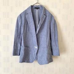 ボナジョルナータ テーラードジャケット　リネン　春夏ジャケット　L シンプル　青のサムネイル