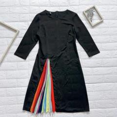 Morning dress 長袖 ワンピース ブラック カラフルフリンジ L