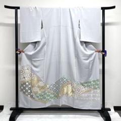 難あり　新品　着物　色留袖　寿光織　オシャレ紋入り　未仕立て　正絹　値下げ交渉可 お纏めセール！逸品【美品】正絹寿光織色留袖♪風景柄♪浅葱色No.71
