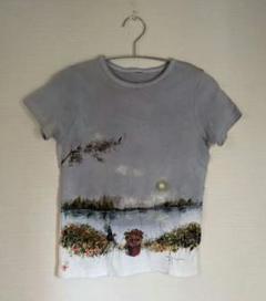 【新品】グレー色手描きイラスト風景画クルーネック半袖Tシャツトップス
