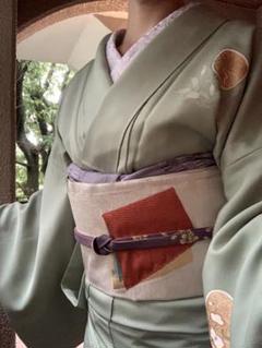 正絹 単キモノ ペールグリーン 付下げ訪問着 金彩あり 単品Y 正絹 単キモノ ペールグリーン 付下げ訪問着 金彩あり 単品Y