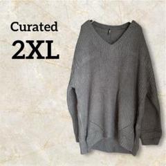 Curated 【2XL】 グレー Vネックニット シンプル 暖かい 長袖 秋冬