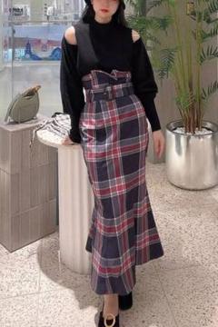 SNIDEL ベルティッドマーメイドスカート チェック柄