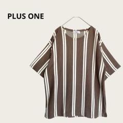 プラスワン Tシャツ プルオーバー ストライプ柄 Mサイズ 洗える