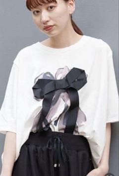 as know as baseリボンプリント ホワイト Tシャツsize1
