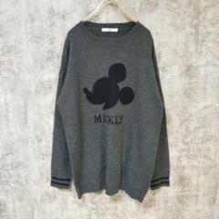 【美品】Disney ディズニー 長袖ニットセーター ミッキー グレー Lサイズ