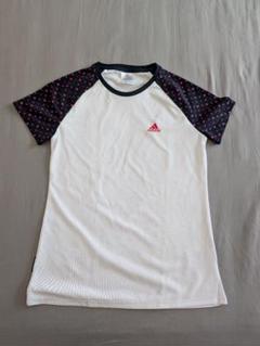 adidas レディース　ラグランTシャツ ホワイト/紺/ピンクドット柄