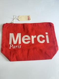 新品 パリ購入 Merci メルシー コットンポーチ 正規品 レッド