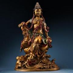 中国古美術 珍蔵 純銅製 彩繪描金自在観音菩薩像 精巧彫刻 密教