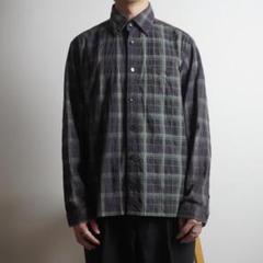 ts-13 チェック柄長袖ネルシャツ カジュアル ブラックグリーン/YW83