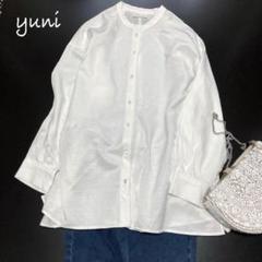 美品 ユニ yuni コットンバンドカラーシャツ 長袖 ワイド 白 日本製 美品 yuni バンドカラー ビッグシャツ ワイド 白 麻混 日本製