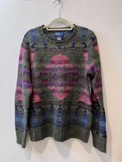 【激レア　90s】ラルフローレン　ニット　ネイティブ　カシミヤ混　パープル系　M wbf9398-2.jpg
