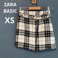 ZARA BASIC ザラ XS ベルト付き チェック柄 ミニスカート 白黒