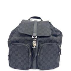【美品】GUCCI リュック バッグパック キャンバス ブラック 巾着 GG ブラック〕ミディアム バックパックブラック GGスプリーム