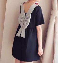 バックリボンハイウエストワンピース春服夏服トレンドおしゃれ韓国オルチャン送料無料