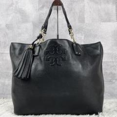 A4可 美品 トリーバーチ レザー トートバッグ フリンジ エンボス 肩掛け 黒