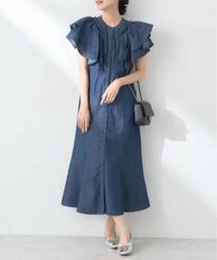 earth music&ecology ラッフル前開きデニムワンピース